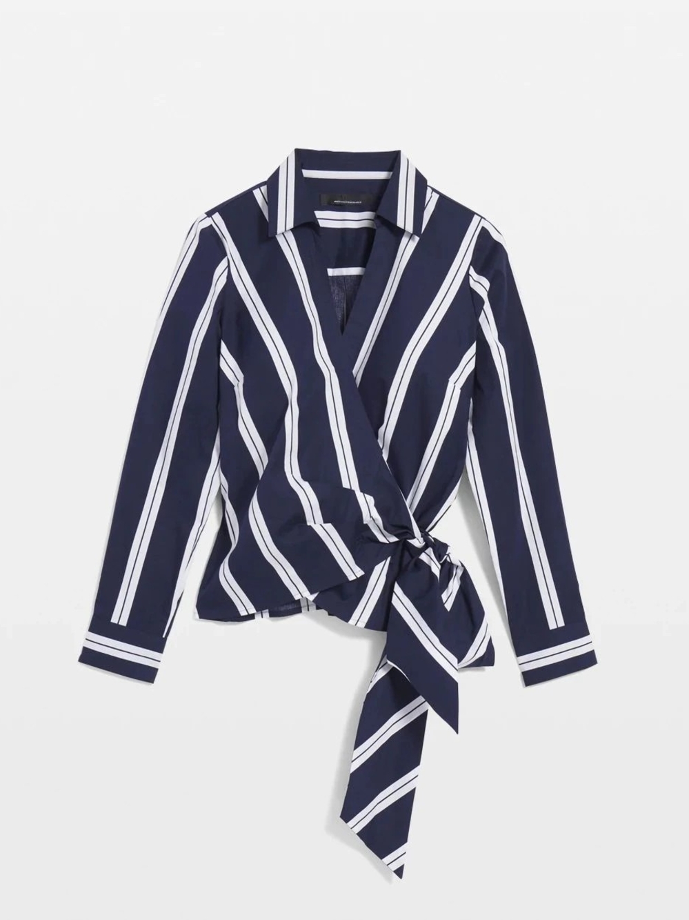 WHBM: Navy & White Striped Wrap Tie Blouse - Women